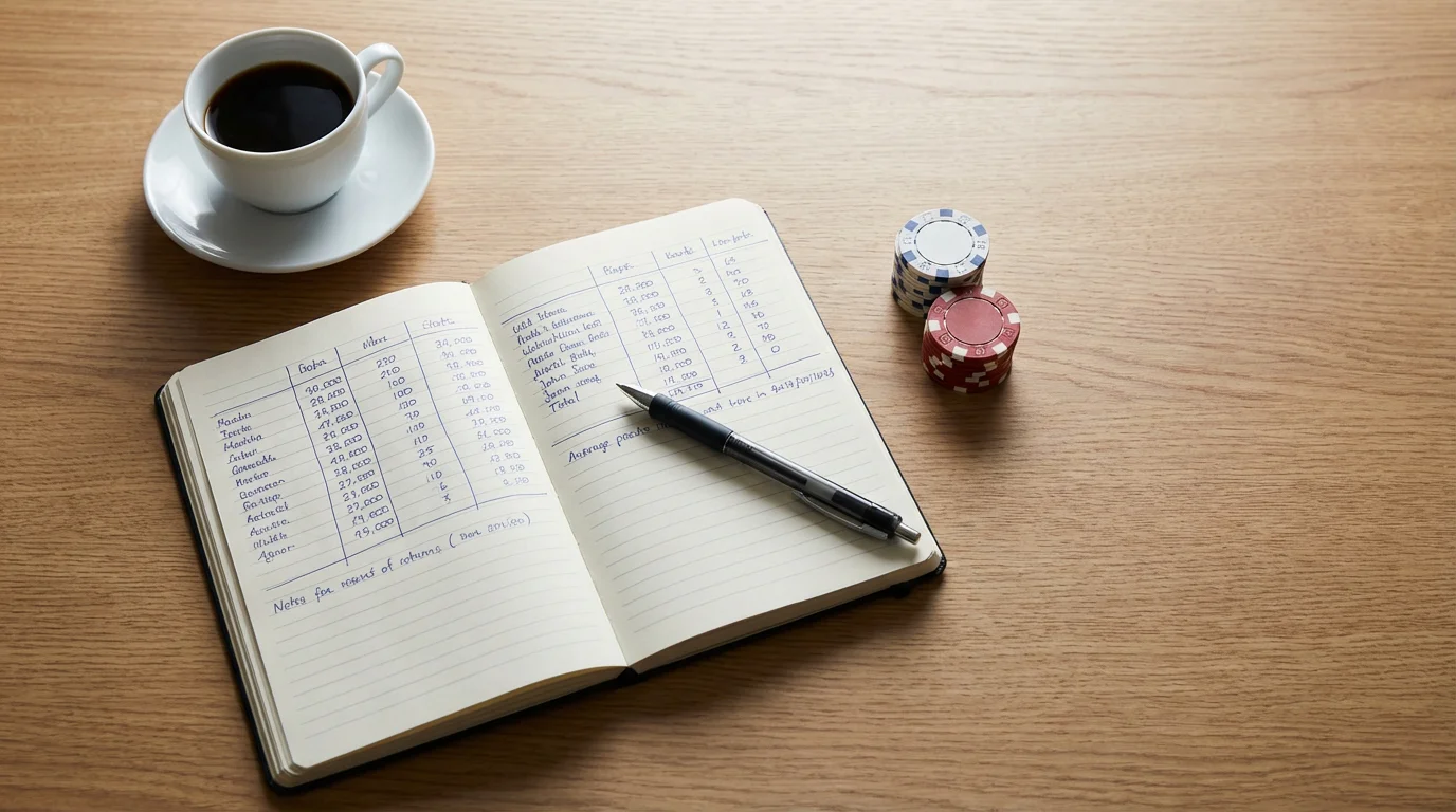 Greyhound betting bankroll management with a notebook and pen on a desk