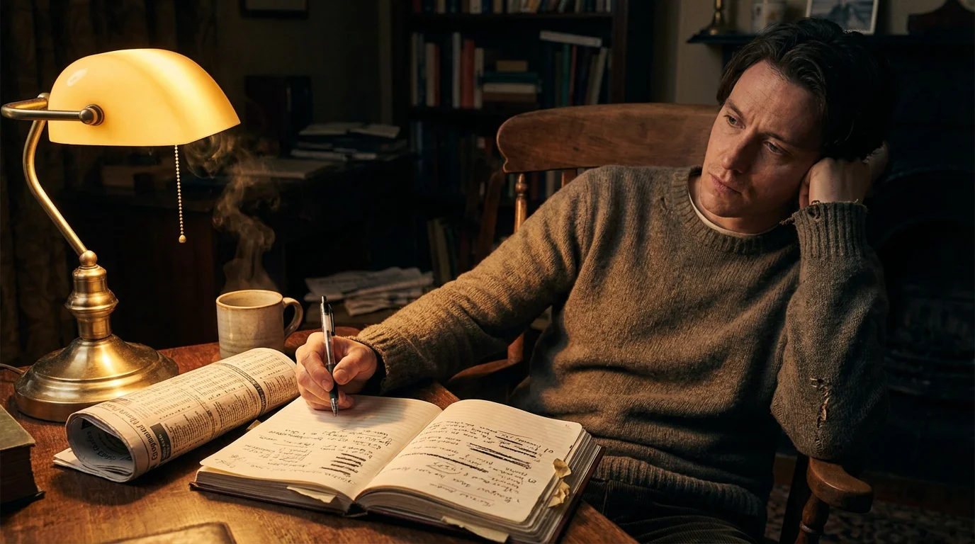 Punter reviewing greyhound form guide with a notebook and pen