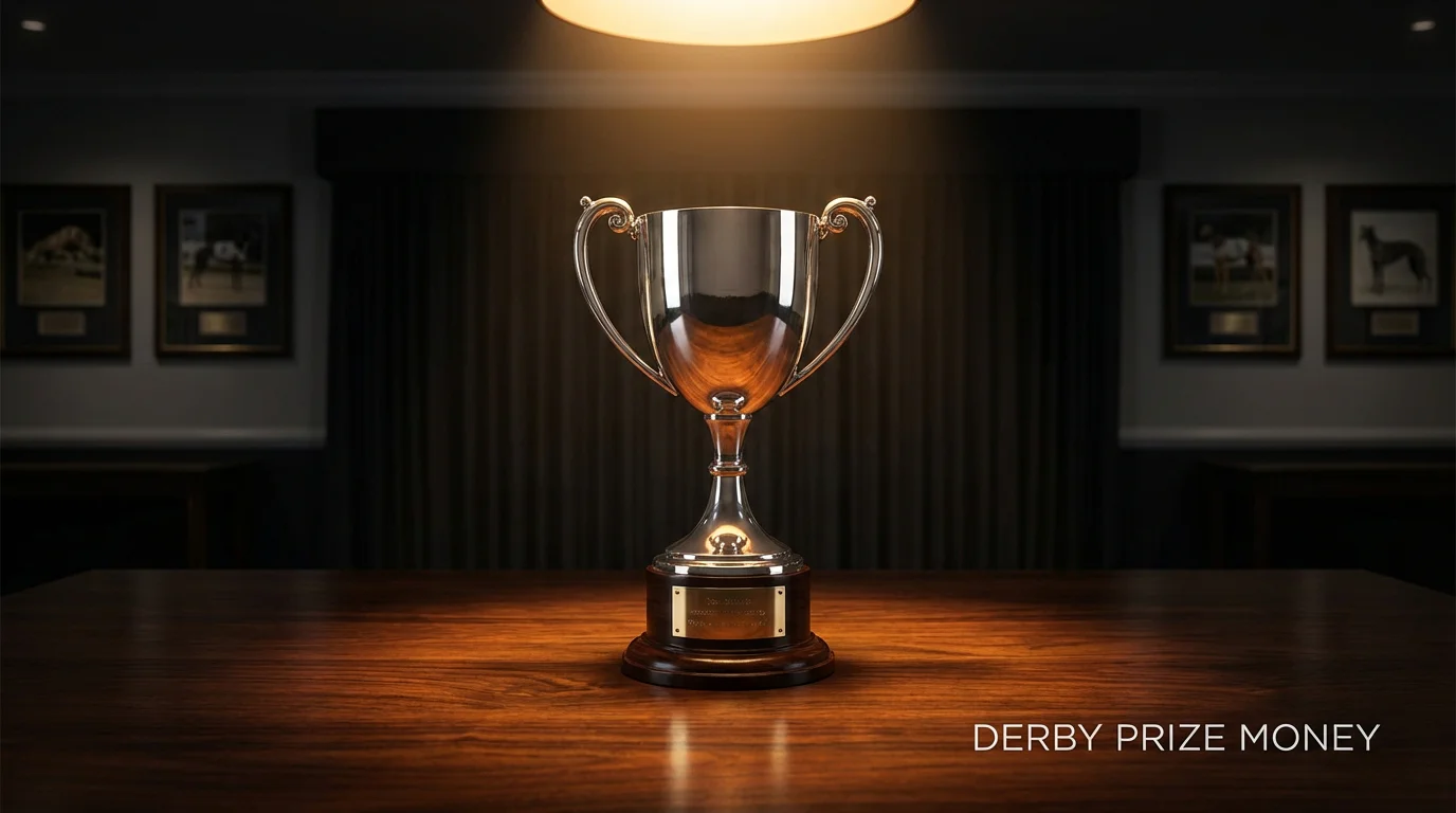 Greyhound Derby trophy on a presentation table at Towcester stadium