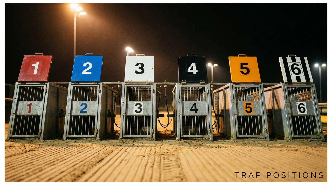 Greyhound starting traps with coloured lids at a UK sand track